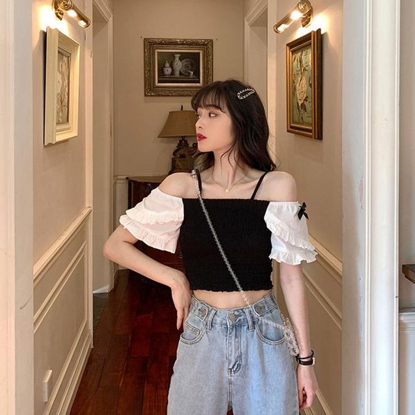 women's t-shirt style women t shirts sweet fashion slash-neck short sleeve patchwork off the shoulder tees, White
women's t-shirt style women t shirts sweet fashion slash-neck short sleeve patchwork off the shoulder tees, White
