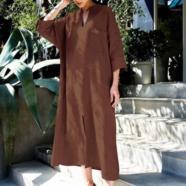 casual dresses zanzea elegant women solid dress plus size vintage v neck long sleeve split hem sundress kaftan robe femme loose vestidos, Black;gray
casual dresses zanzea elegant women solid dress plus size vintage v neck long sleeve split hem sundress kaftan robe femme loose vestidos, Black;gray