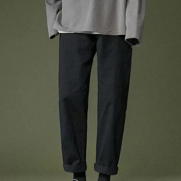 men's pants soft ankle length student for home autumn trousers, Black