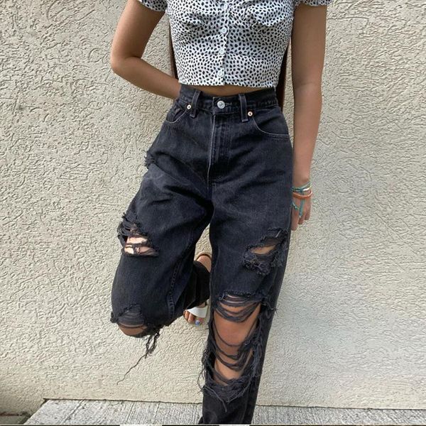 women's jeans large size s-3xl fashion loose destroyed hole denim casual vintage wide leg pants trousers fall 2021 women, Blue
women's jeans large size s-3xl fashion loose destroyed hole denim casual vintage wide leg pants trousers fall 2021 women, Blue