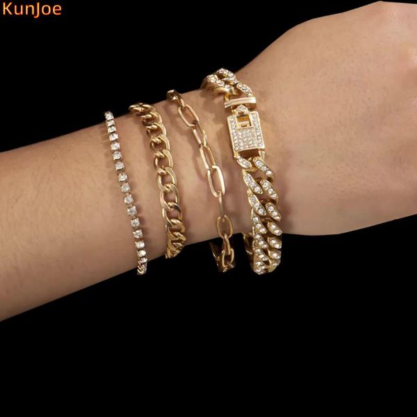 link, chain kunjoe 4pcs/set punk curb cuban bracelets set for women men miami boho gold color charm bangles fashion jewelry, Black
link, chain kunjoe 4pcs/set punk curb cuban bracelets set for women men miami boho gold color charm bangles fashion jewelry, Black