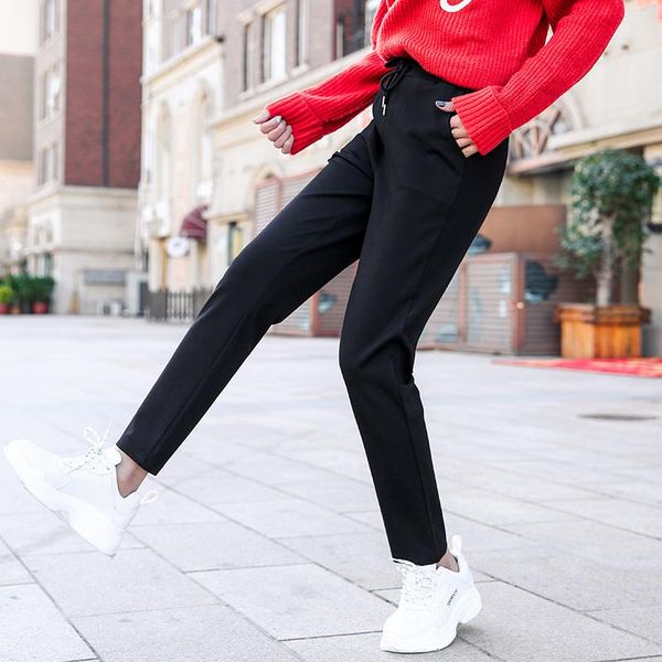 women's pants & capris fashion summer women plus size loose worke trousers casual elastic waist plain high-rise slim leg tapered croppe, Black;white 
women's pants & capris fashion summer women plus size loose worke trousers casual elastic waist plain high-rise slim leg tapered croppe, Black;white