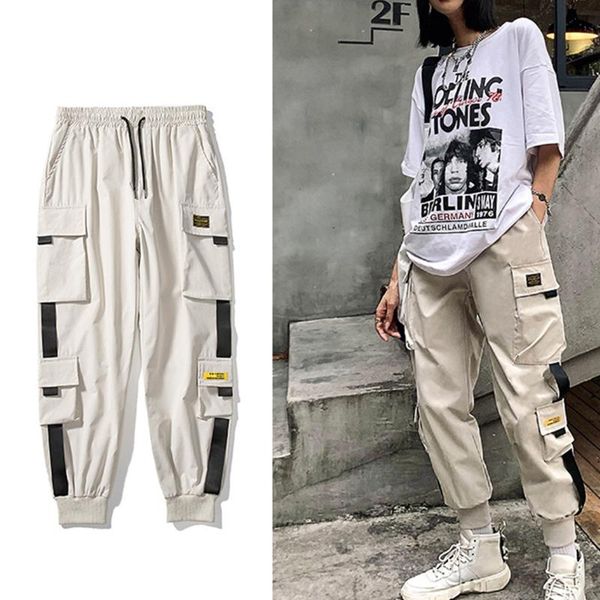 men's pants men high waist cargo 2021 fashion punk pockets jogger trousers with chain harajuku elastics streetwear harem couple, Black
men's pants men high waist cargo 2021 fashion punk pockets jogger trousers with chain harajuku elastics streetwear harem couple, Black