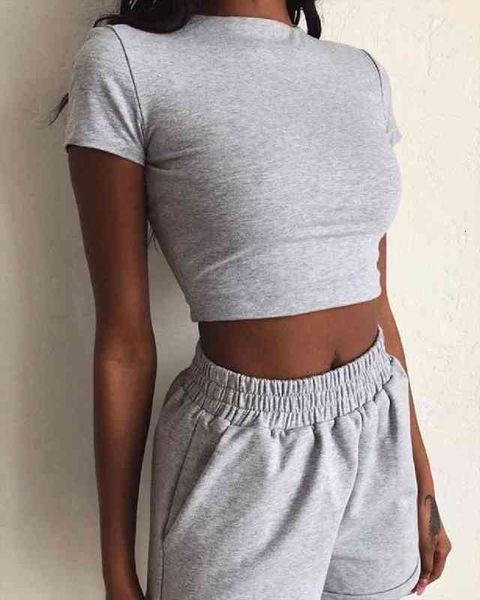 women sports casual clothing sets lady short sleeve t shirt crop high waist shorts gym fitness solid outfit sets, White
women sports casual clothing sets lady short sleeve t shirt crop high waist shorts gym fitness solid outfit sets, White