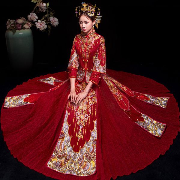 red chinese cheongsam traditional style long tissue qipao women clothes size s-6xl fumy, Blue;red
red chinese cheongsam traditional style long tissue qipao women clothes size s-6xl fumy, Blue;red