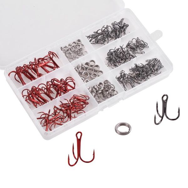 190pcs/box fishing treble hooks split rings kit high carbon steel treble hooks with stainless steel split rings lure connector
190pcs/box fishing treble hooks split rings kit high carbon steel treble hooks with stainless steel split rings lure connector