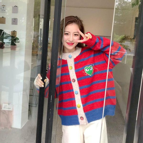 women's knits & tees fashion embroidery sweet autumn loose preppy style knitted cardigan mohair striped heart-shaped sweater coat, White
women's knits & tees fashion embroidery sweet autumn loose preppy style knitted cardigan mohair striped heart-shaped sweater coat, White