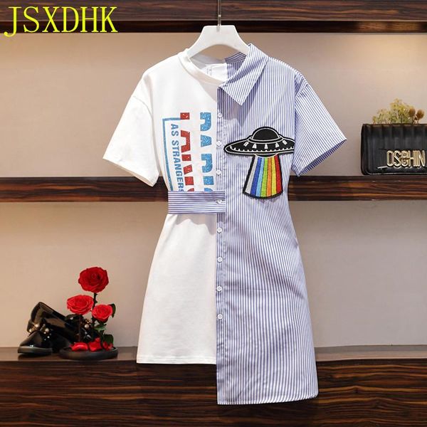 casual dresses jsxdhk fashion striped patchwork loose dress summer 2021 appliques letter print short sleeve with belt, Black;gray
casual dresses jsxdhk fashion striped patchwork loose dress summer 2021 appliques letter print short sleeve with belt, Black;gray