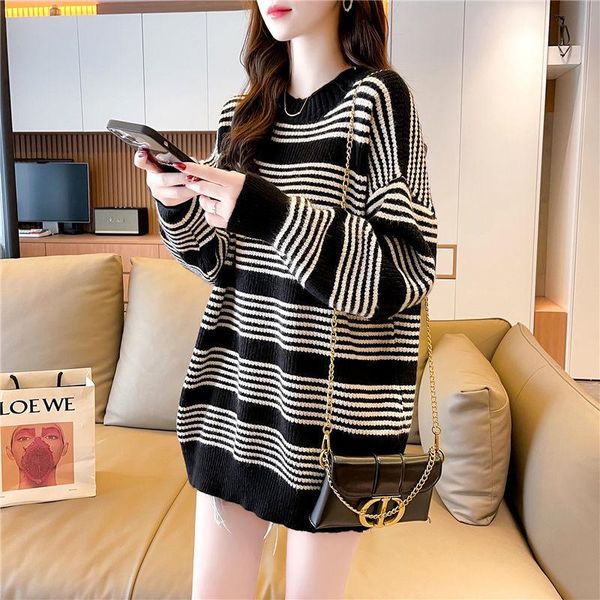 women's sweaters 2022 women autumn winter large-size striped pullover female loose knitted ladies long o-neck sweater e872, White;black
women's sweaters 2022 women autumn winter large-size striped pullover female loose knitted ladies long o-neck sweater e872, White;black