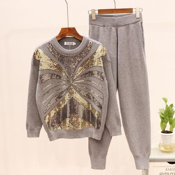 two piece dress spring autumn knitted tracksuit women clothes fashion beaded sequins long sleeve knit sweater + pants 2 set, White
two piece dress spring autumn knitted tracksuit women clothes fashion beaded sequins long sleeve knit sweater + pants 2 set, White