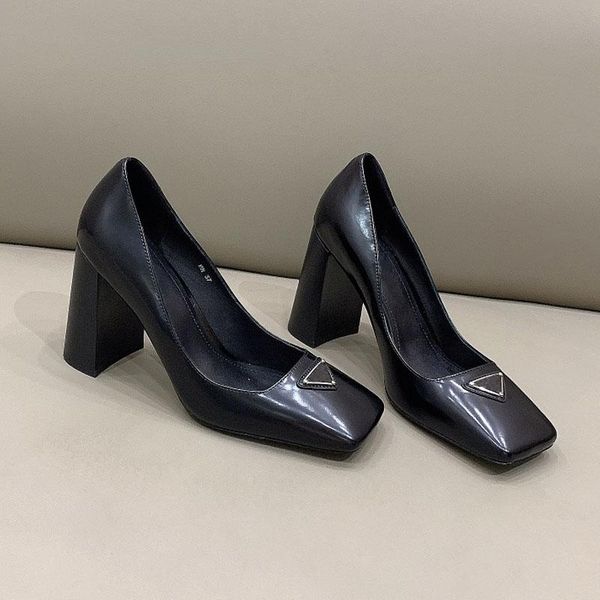 dress shoes genuine leather heel female brand fashion square toe office pumps party wedding shallow, Black
dress shoes genuine leather heel female brand fashion square toe office pumps party wedding shallow, Black
