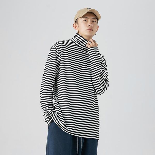 men's t-shirts high-neck long-sleeved t-shirt all-match basic base striped 2021 autumn and winter, White;black
men's t-shirts high-neck long-sleeved t-shirt all-match basic base striped 2021 autumn and winter, White;black