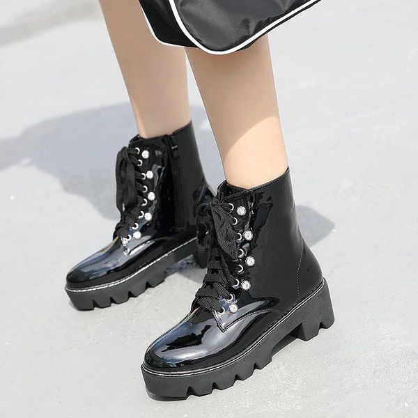 boots black female 2021 autumn pu leather women booties lace up snow winter shoes zapatos de mujer punk ymb333
boots black female 2021 autumn pu leather women booties lace up snow winter shoes zapatos de mujer punk ymb333