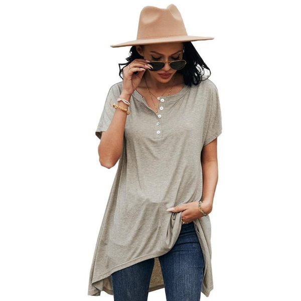 women's t-shirt donsignet fashion summer casual round neck pullover solid color button loose long short-sleeved, White
women's t-shirt donsignet fashion summer casual round neck pullover solid color button loose long short-sleeved, White