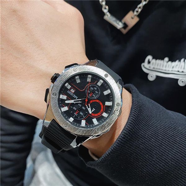 wristwatches megir men sport watch chronograph silicone strap quartz military big dial watches clock male relogio masculino, Slivery;brown
wristwatches megir men sport watch chronograph silicone strap quartz military big dial watches clock male relogio masculino, Slivery;brown