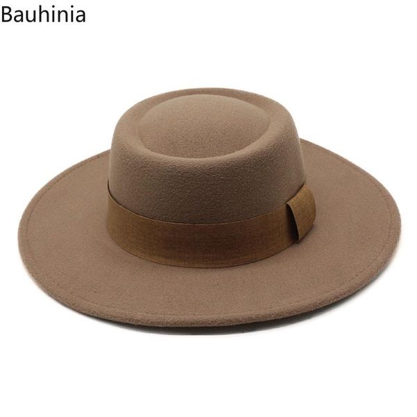 wide brim hats 2021 autumn winter women men wool fedoras flat felted hat formal panama jazz caps, Blue;gray
wide brim hats 2021 autumn winter women men wool fedoras flat felted hat formal panama jazz caps, Blue;gray