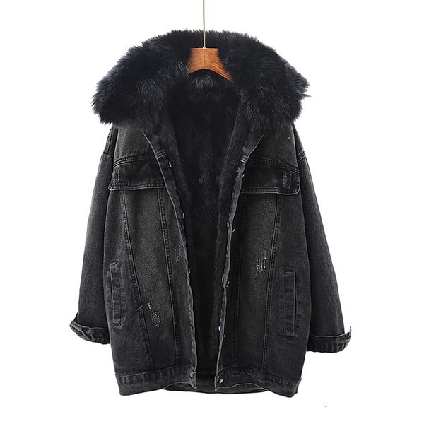winter fashion loose warm frayed denim coat women removable fox collar rabbit fur liner jeans jacket outerwear female t0kt, Black;brown
winter fashion loose warm frayed denim coat women removable fox collar rabbit fur liner jeans jacket outerwear female t0kt, Black;brown