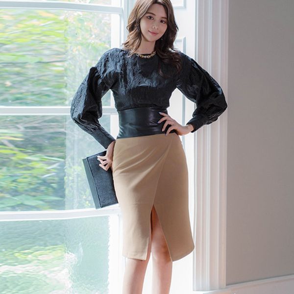 new arrival fashion spring two piece women ol profession temperament vintage o-neck puff sleeve and split skirt slim set f118, Black
new arrival fashion spring two piece women ol profession temperament vintage o-neck puff sleeve and split skirt slim set f118, Black