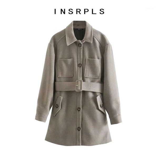 women's wool & blends insrpls women fashion with belt loose woolen coat vintage long sleeve pockets female outerwear chic overcoat, Black
women's wool & blends insrpls women fashion with belt loose woolen coat vintage long sleeve pockets female outerwear chic overcoat, Black