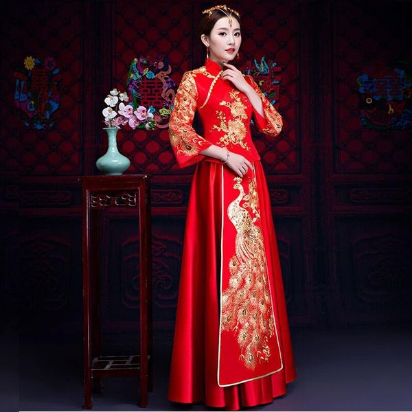 vintage chinese style formal dress royal peacock wedding cheongsam costume red bride traditional tang suit embroidery qipao new
vintage chinese style formal dress royal peacock wedding cheongsam costume red bride traditional tang suit embroidery qipao new