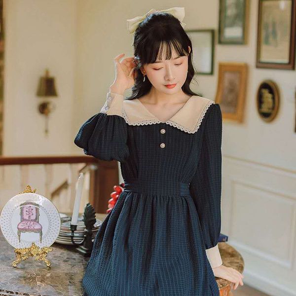 dress red blue autumn winter dress new arrival retro french style peter pan collar women cotton long dress maxi party, Black;gray
dress red blue autumn winter dress new arrival retro french style peter pan collar women cotton long dress maxi party, Black;gray