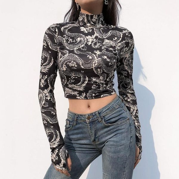 women's t-shirt gothic dragon print crop teens for girls turtleneck t-shirts harajuku slim long sleeve streetwear women 5770, White
women's t-shirt gothic dragon print crop teens for girls turtleneck t-shirts harajuku slim long sleeve streetwear women 5770, White