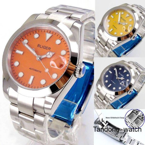 wristwatches 36mm/39mm nh35 automatic men watch polished case yellow orange blue dial sapphire crystal luminous glider lock strap, Slivery;brown
wristwatches 36mm/39mm nh35 automatic men watch polished case yellow orange blue dial sapphire crystal luminous glider lock strap, Slivery;brown