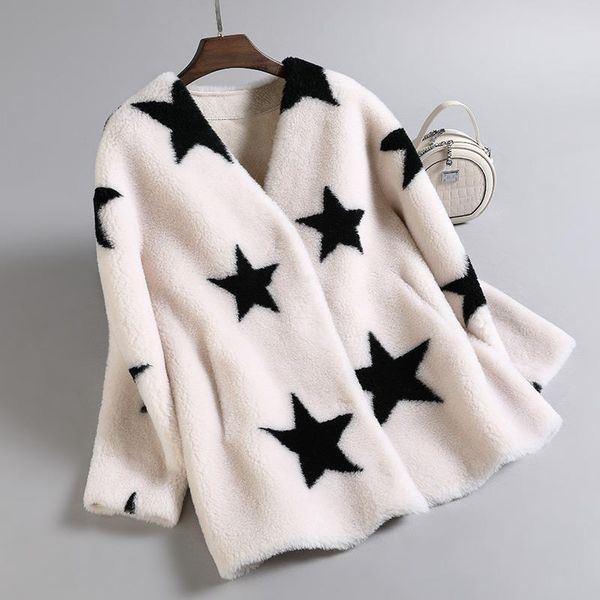 women's fur & faux 2021 women winter fashion stars printed warm outwear female loose sheep shearling coats ladies v-neck genuine wool j, Black
women's fur & faux 2021 women winter fashion stars printed warm outwear female loose sheep shearling coats ladies v-neck genuine wool j, Black