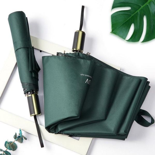 umbrellas automatic umbrella three-folding dark green sunny and rainy anti-uv well toughness high-grade rain gear 
umbrellas automatic umbrella three-folding dark green sunny and rainy anti-uv well toughness high-grade rain gear