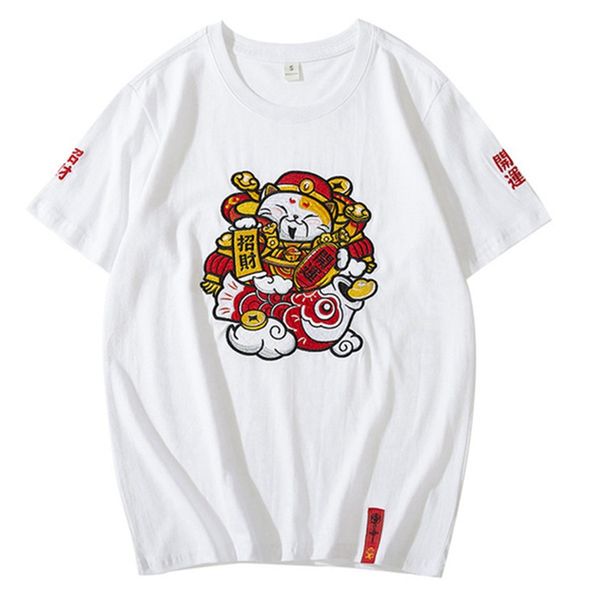 summer men's chinese style cat loose t-shirt cotton embroidery short-sleeved fashion casual tee, White;black
summer men's chinese style cat loose t-shirt cotton embroidery short-sleeved fashion casual tee, White;black