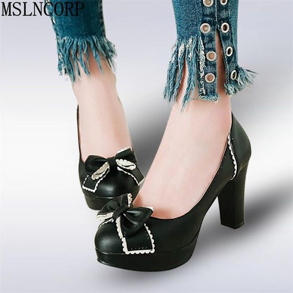plus size 34-43 ladies leather platforms lady fashion lolita shoes bowtie high heel shoes women pumps party wedding, Black
plus size 34-43 ladies leather platforms lady fashion lolita shoes bowtie high heel shoes women pumps party wedding, Black