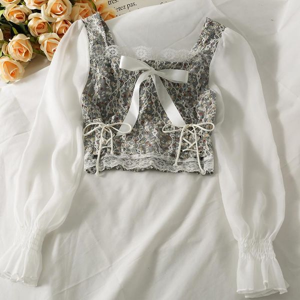 women's blouses & shirts fashion floral print patchwork shirt women long sleeve french vintage bandage lace female blouse, White
women's blouses & shirts fashion floral print patchwork shirt women long sleeve french vintage bandage lace female blouse, White