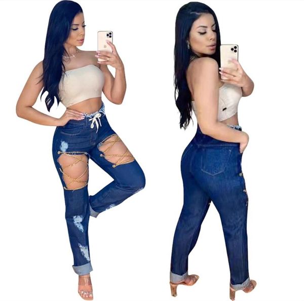women's jeans women hollow out ripped fashion metal strip bandage denim ankle length lace up high street wear 2021 arrived, Blue
women's jeans women hollow out ripped fashion metal strip bandage denim ankle length lace up high street wear 2021 arrived, Blue