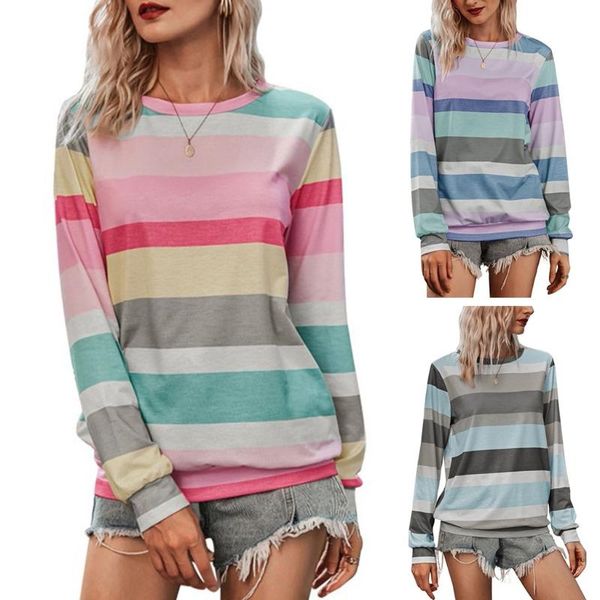 women's t-shirt women autumn long sleeve round neck multicolor rainbow stripes printed pullover casual loose vintage streetwear plu, White
women's t-shirt women autumn long sleeve round neck multicolor rainbow stripes printed pullover casual loose vintage streetwear plu, White
