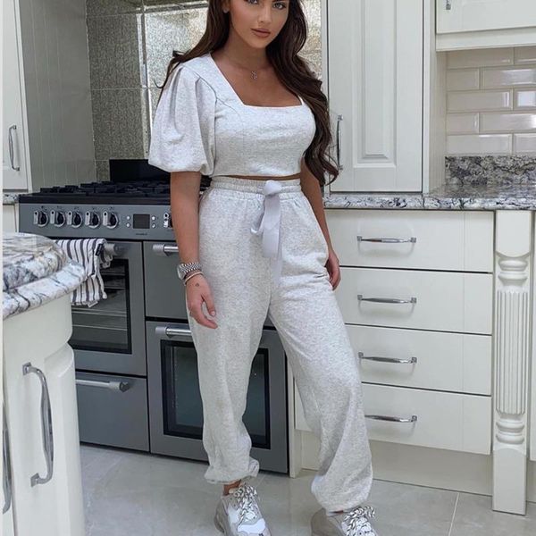2021 summer new arrival casual square collar puff sleeve solid slim short lace up pants two-piece suit women se235, Gray
2021 summer new arrival casual square collar puff sleeve solid slim short lace up pants two-piece suit women se235, Gray