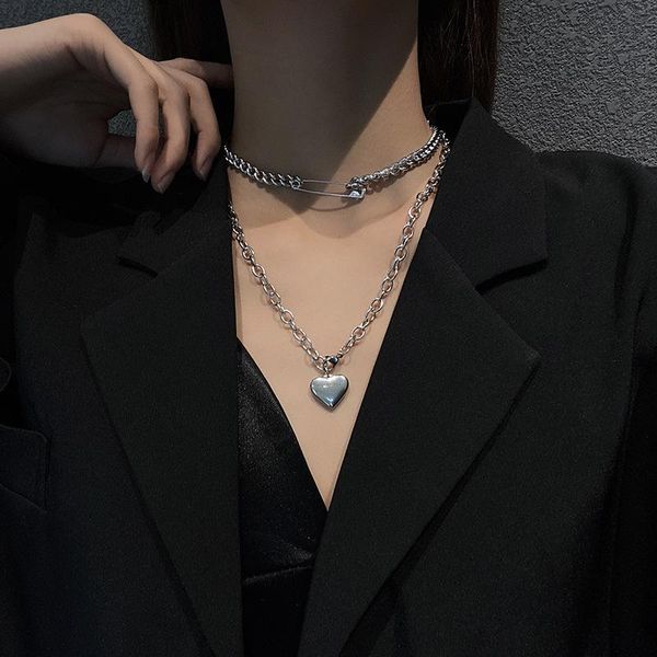 pendant necklaces double-layer titanium steel love necklace women clavicle chain tide cold wind hip-hop sweater accessories, Silver
pendant necklaces double-layer titanium steel love necklace women clavicle chain tide cold wind hip-hop sweater accessories, Silver