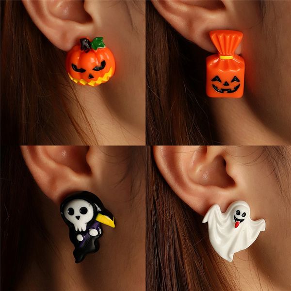 

funny halloween stud earring cosplay grimace bat pumpkin ghost candy earrings europe jewelry for women gift, Golden;silver