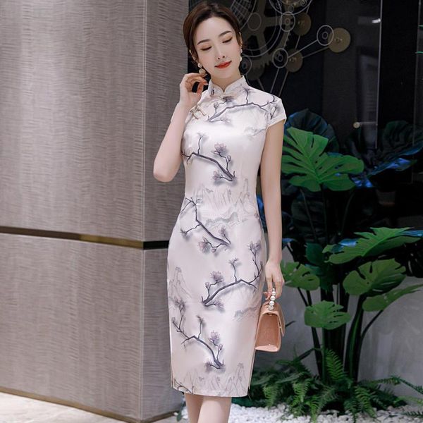 ethnic clothing elegant mid length lady satin qipao chinese traditional mandarin collar cheongsam classic short sleeve dress big size vestid, Red
ethnic clothing elegant mid length lady satin qipao chinese traditional mandarin collar cheongsam classic short sleeve dress big size vestid, Red