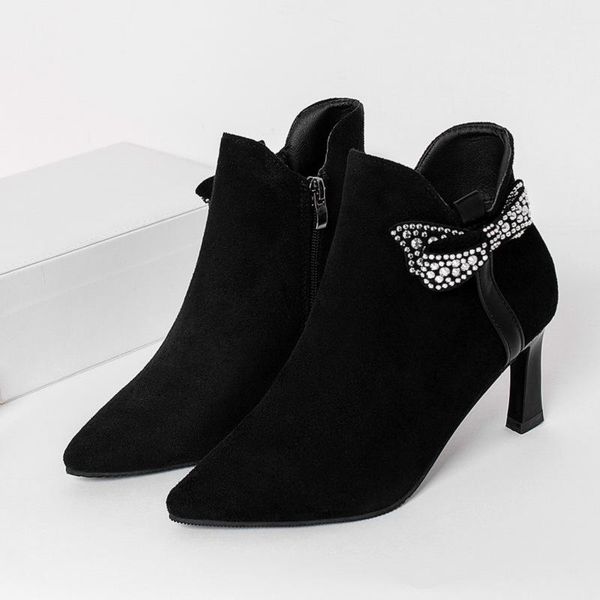 boots women short flock pointed toe 7cm thin heels winter booties woman wool elastic zipper, Black
boots women short flock pointed toe 7cm thin heels winter booties woman wool elastic zipper, Black
