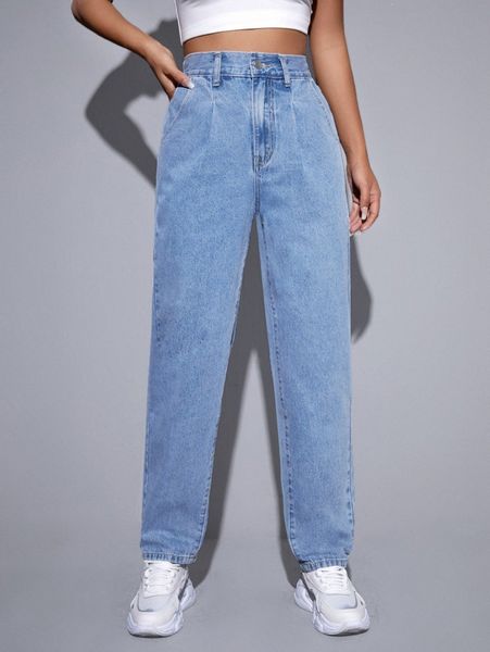 high waist plicated detail jeans g2zs#, Blue
high waist plicated detail jeans g2zs#, Blue