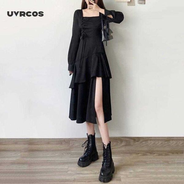 women's gothic goth dress punk harajuku long sleeve ruffle black bodycon midi dress square collar streetwear patchwork 210712, Black;gray
women's gothic goth dress punk harajuku long sleeve ruffle black bodycon midi dress square collar streetwear patchwork 210712, Black;gray