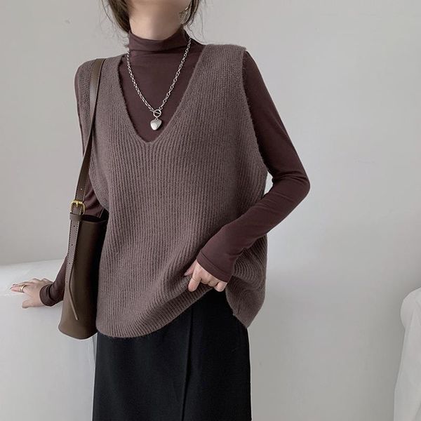women's vests autumn 2021 warm vest knitted korean style v-neck casual loose solid color brown sleeveless jacket women sweater, Black;white
women's vests autumn 2021 warm vest knitted korean style v-neck casual loose solid color brown sleeveless jacket women sweater, Black;white