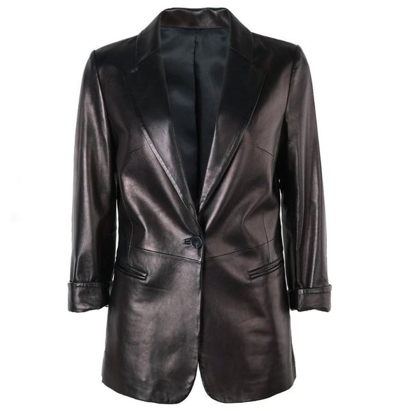 women's leather & faux yoloagain women genuine blazer ladies real jacket, Black