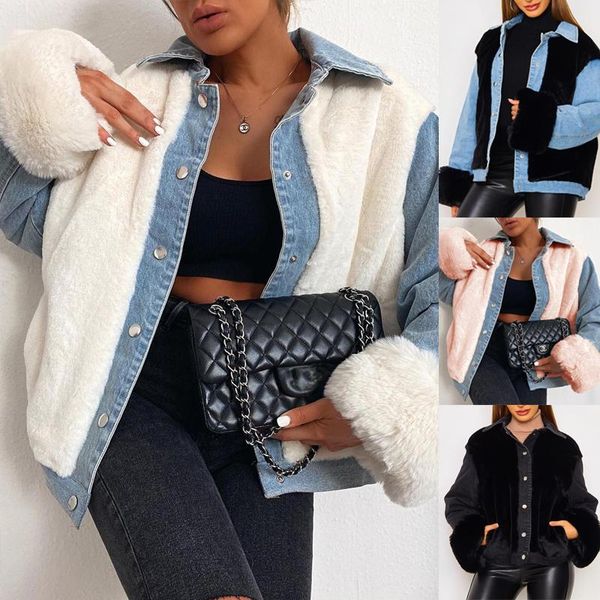 2021 women plush denim jacket, winter adults long sleeve thickened lapel patchwork outerwear streetwear (white), Black;brown
2021 women plush denim jacket, winter adults long sleeve thickened lapel patchwork outerwear streetwear (white), Black;brown