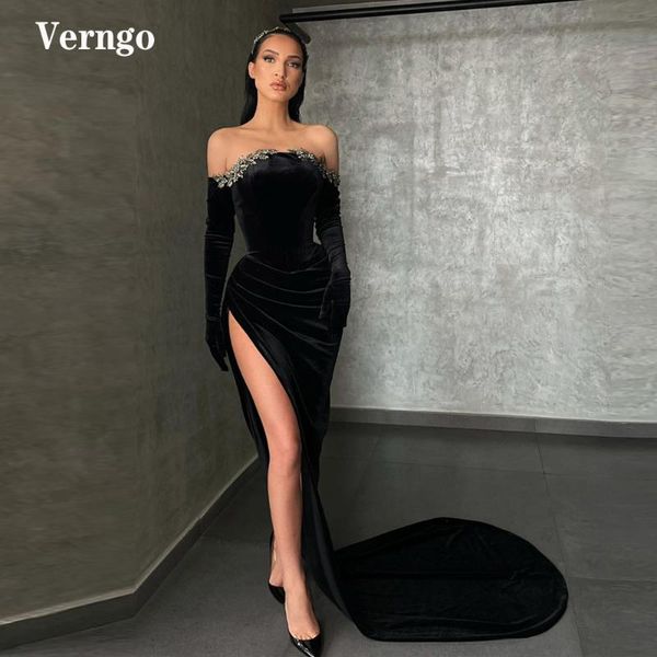 party dresses verngo modern black velour mermaid prom long sleeves off shoulder jewelry high side slit sweep train evening gowns, White;black
party dresses verngo modern black velour mermaid prom long sleeves off shoulder jewelry high side slit sweep train evening gowns, White;black