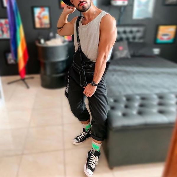 men's pants 2021 men jumpsuits loose streetwear joggers suspenders denim rompers fashion casual bib thin overalls s-5xl incerun, Black
men's pants 2021 men jumpsuits loose streetwear joggers suspenders denim rompers fashion casual bib thin overalls s-5xl incerun, Black