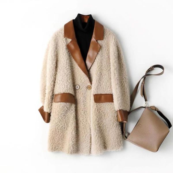 women's fur & faux 100%real coat wool winter and autumn turn-down collar leather jacket 2021 fashion sheep parka long sleeves warm clot, Black
women's fur & faux 100%real coat wool winter and autumn turn-down collar leather jacket 2021 fashion sheep parka long sleeves warm clot, Black