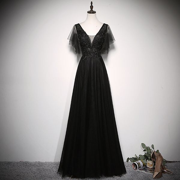 black evening party dress women's banquet noble elegant v-neck celebrity dinner maxi stain luxury wedding dresses dcmz, Black;gray
black evening party dress women's banquet noble elegant v-neck celebrity dinner maxi stain luxury wedding dresses dcmz, Black;gray