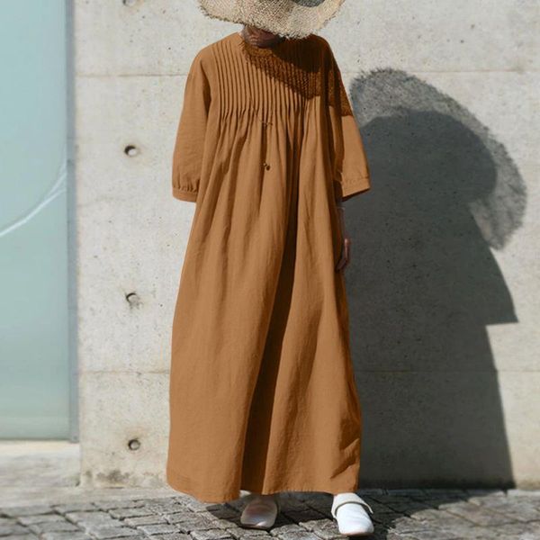 casual dresses elegant pleated dress autumn women solid 3/4 puff sleeve sundress zanzea oversize party vocation long kaftan retro robe, Black;gray
casual dresses elegant pleated dress autumn women solid 3/4 puff sleeve sundress zanzea oversize party vocation long kaftan retro robe, Black;gray