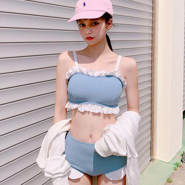 women's swimwear blue solid smocked bikinis set women swimsuits bathing suit 2021 bandeau high-waist bikini beachwear 2 piece sets, White;black
women's swimwear blue solid smocked bikinis set women swimsuits bathing suit 2021 bandeau high-waist bikini beachwear 2 piece sets, White;black